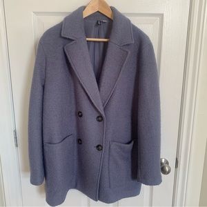 H&M blue wool bouclé coat
